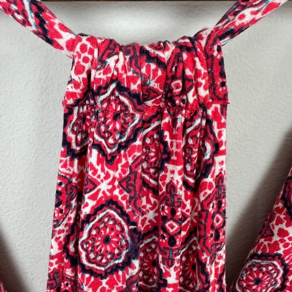 Lucky Brand Maxi Dress Small Red Geometric Boho V-Neck Side Slit Sleeveless - Picture 7 of 12